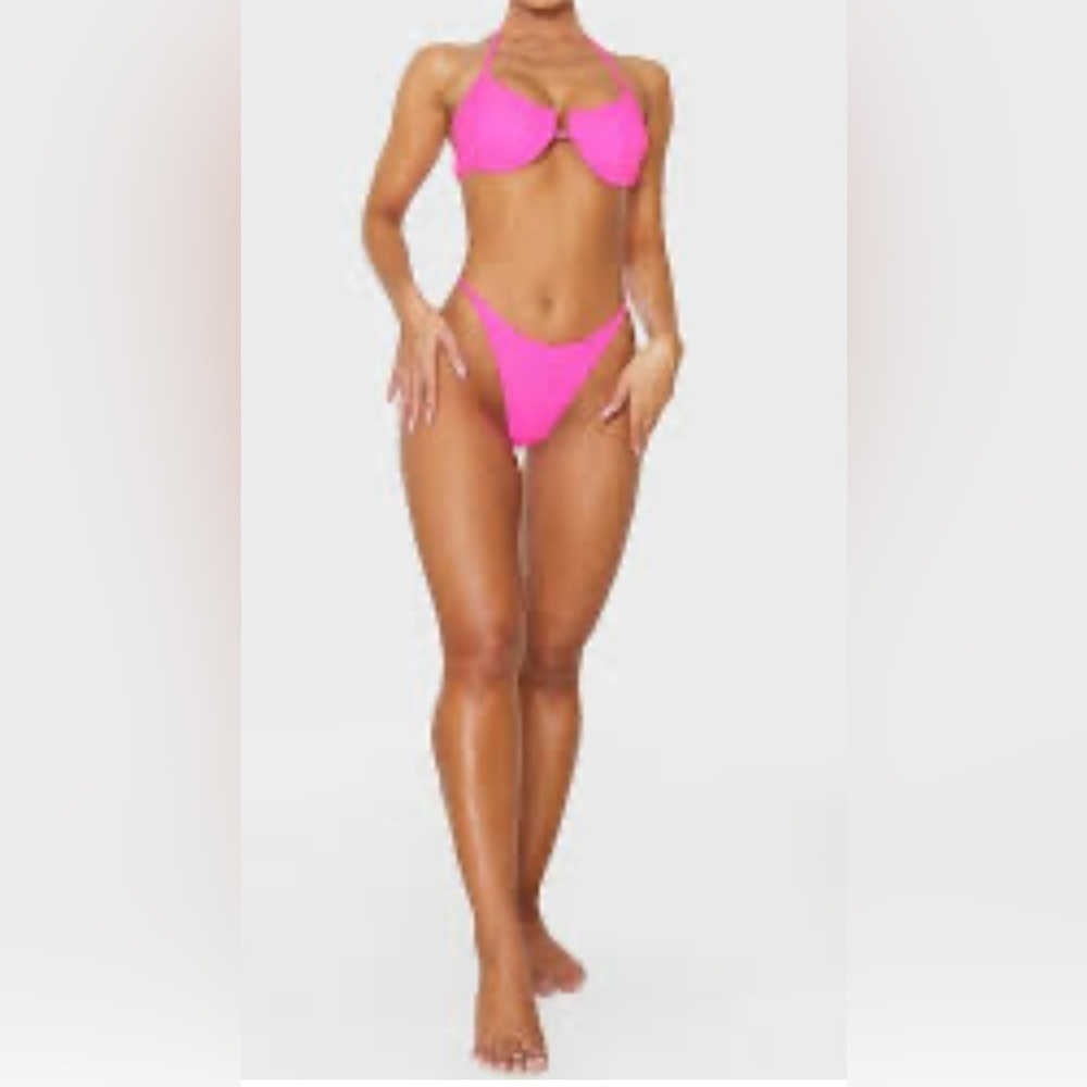 NWT Prettylittlething Vibrant Pink Underwired Tanga Women's Bikini size 6